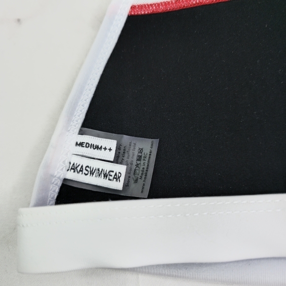 Hoaka Swim Bathing Suit Womens Medium Two Piece Bikini Neoprene Red White Mesh - Picture 15 of 16